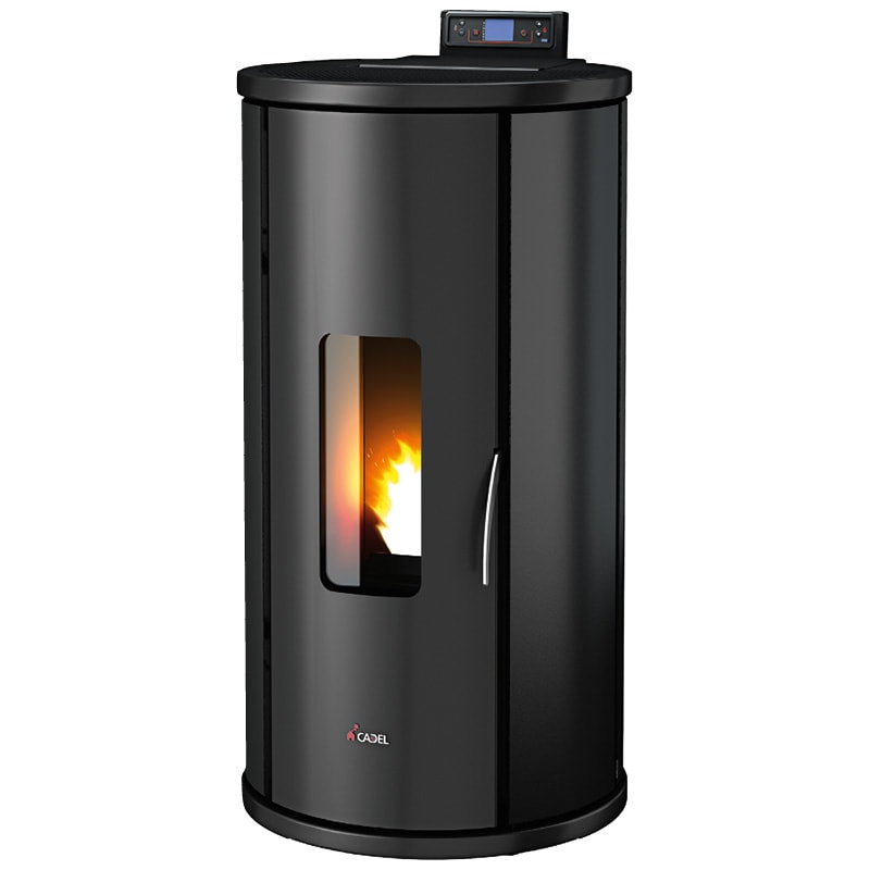 Poêle à granulés Poêle à pellet CADEL Sfera acier anthracite noir fond blanc