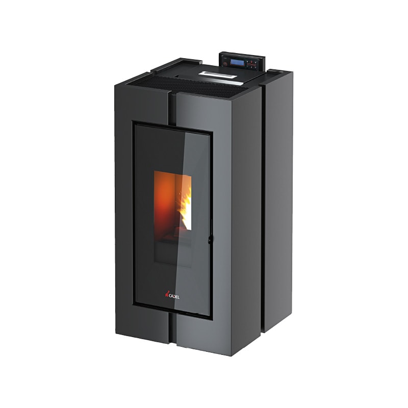 Poêle à granulés Poêle à pellet CADEL Tecna acier anthracite noir fond blanc