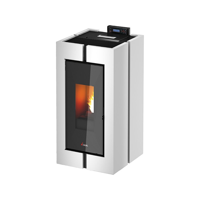 Poêle à granulés Poêle à pellet CADEL Tecna acier blanc fond blanc
