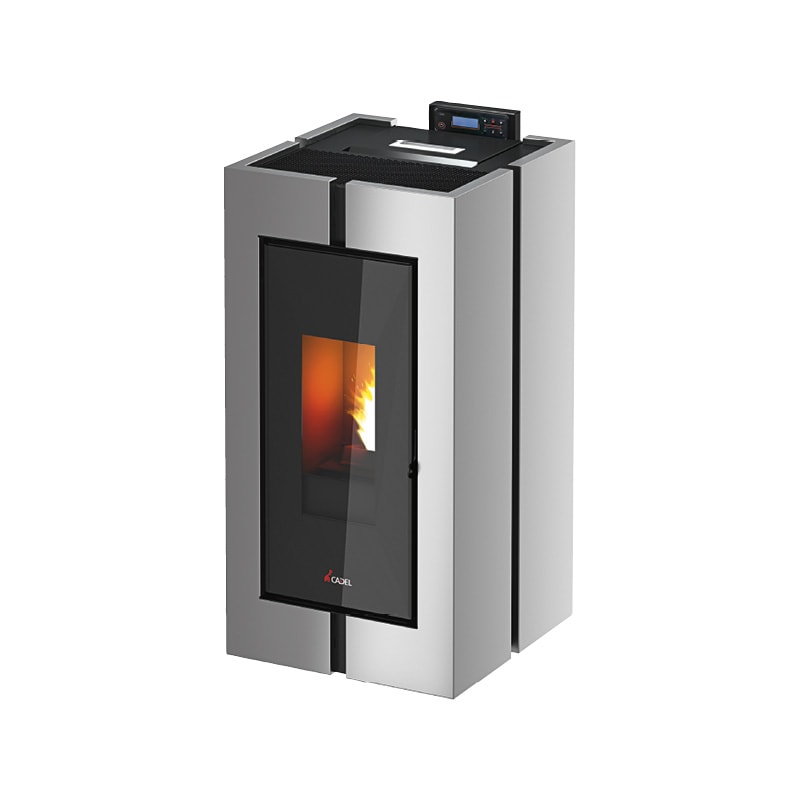 Poêle à granulés Poêle à pellet CADEL Tecna acier silver argent fond blanc